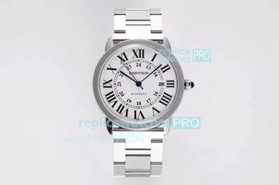 Swiss Replica Cartier Ronde de Cartier Stainless Steel Watch Case White Dial Stainless Steel Strap Silver Bezel 42mm